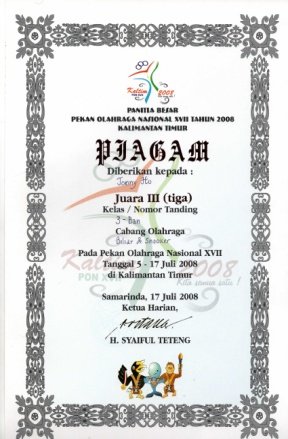 Piagam Juara III 3Ban PON XVIII Thn 2008